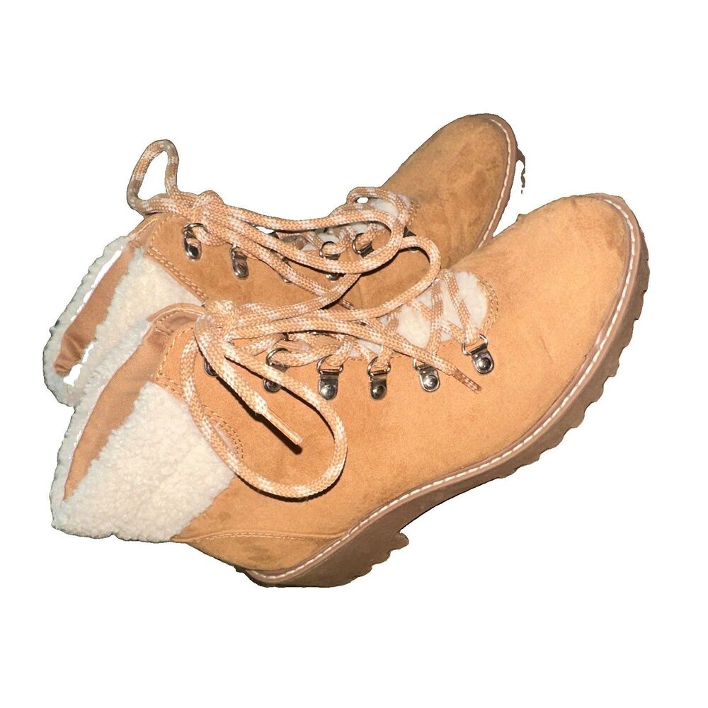 Universal Thread Women’s Hiker Boots Tan Faux Shearling Lace Up Size 6.5